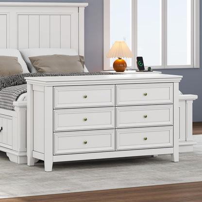 BLANKSPACE White 6 Drawer Dresser, Modern Dresser for Bedroom, Wood Drawer Organizer with Metal