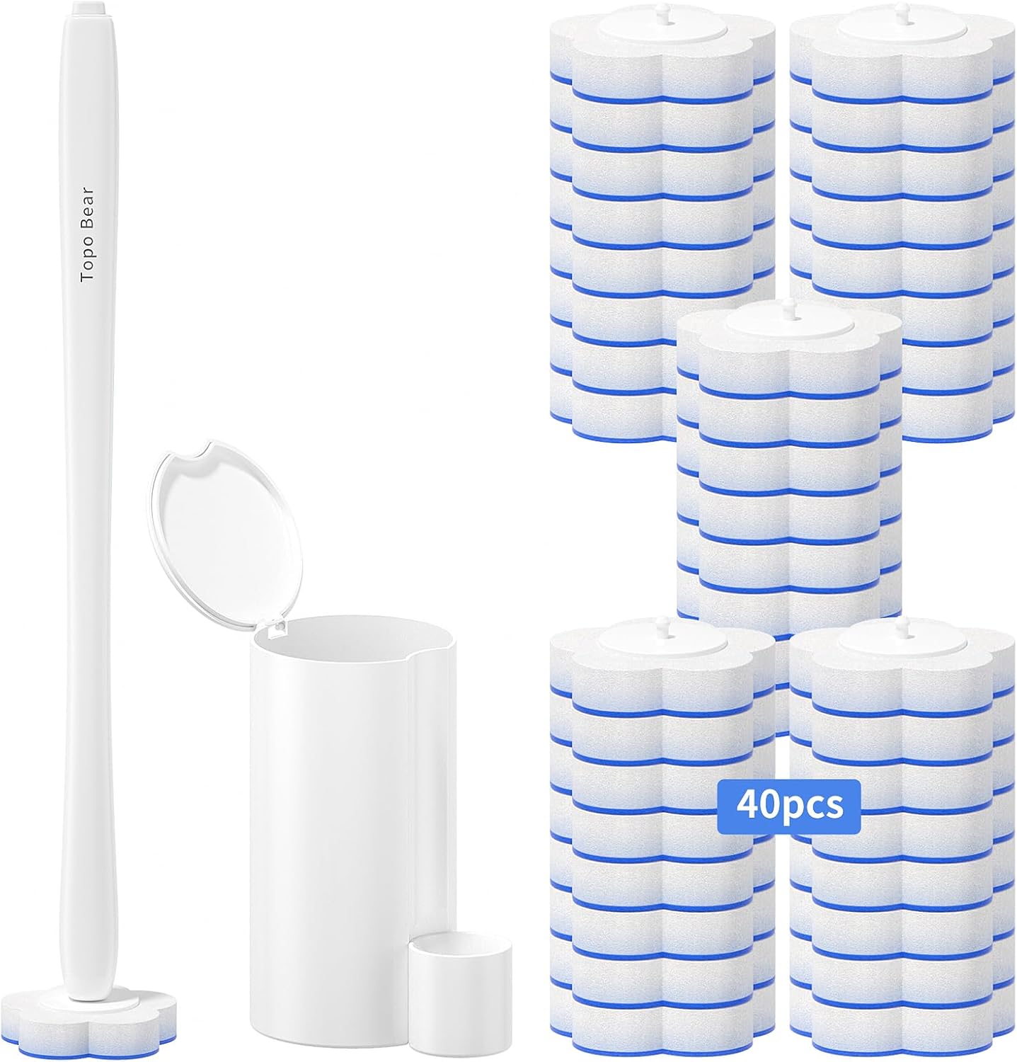 Disposable Toilet Bowl Brush with 40 Toilet Wand Refills, Toilet Bowl Cleaner Wands, Toilet