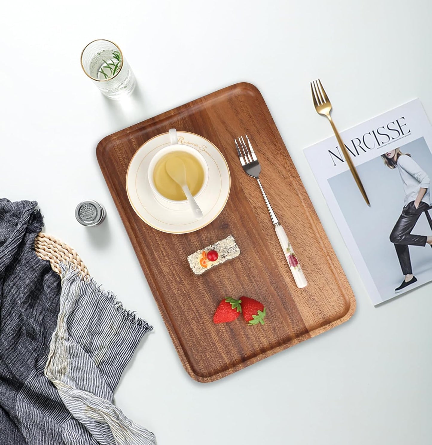 Large Wood Serving Trays Decor Long Charcuterie Cheese Boards Acacia Rectangle Wooden Platters for
