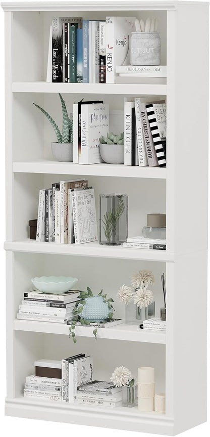 70-Inch Tall White Bookcase, 5 Tiers Shelves Open Storage Bookshelf, 33 in Wide Anti Tipping Indoor