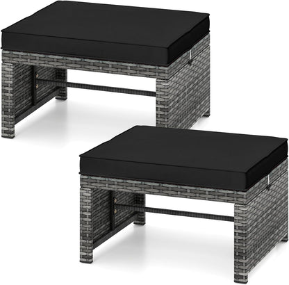 Tangkula 2 Pieces Patio PE Rattan Ottomans, Multipurpose Outdoor Footstool Footrest Additional