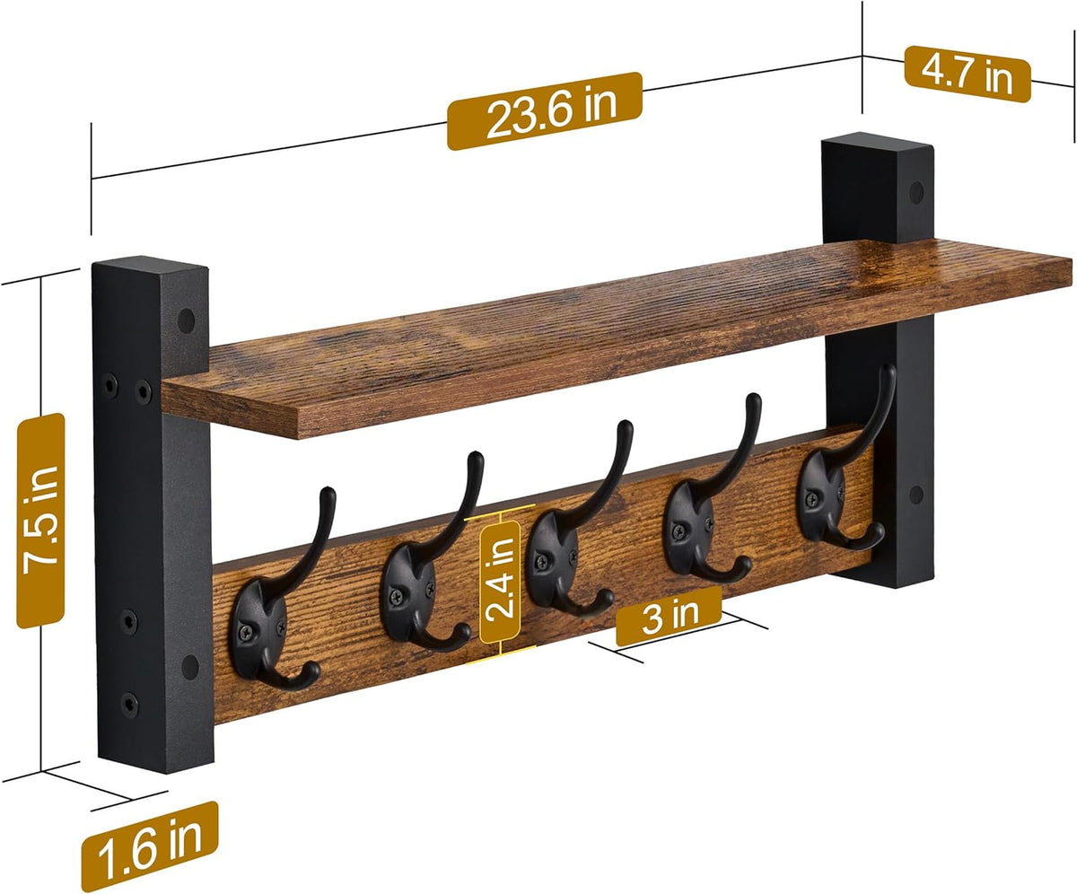 Sorbus Coat Hooks Wall Mount with Shelf – 24 Inch Coat Rack Wall Mount with 5 Heavy Duty Hooks