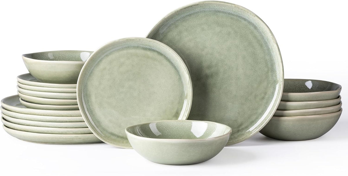 AmorArc Ceramic Dinnerware Sets,Handmade Reactive Glaze Stoneware Plates and Bowls Set,Highly