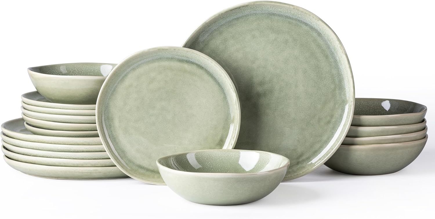 AmorArc Ceramic Dinnerware Sets,Handmade Reactive Glaze Stoneware Plates and Bowls Set,Highly