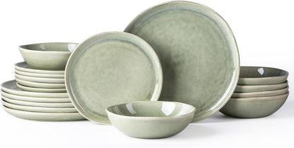 AmorArc Ceramic Dinnerware Sets,Handmade Reactive Glaze Stoneware Plates and Bowls Set,Highly