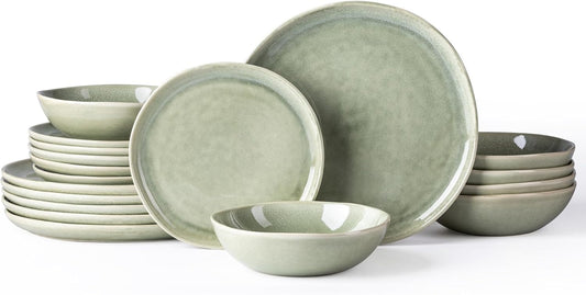 AmorArc Ceramic Dinnerware Sets,Handmade Reactive Glaze Stoneware Plates and Bowls Set,Highly