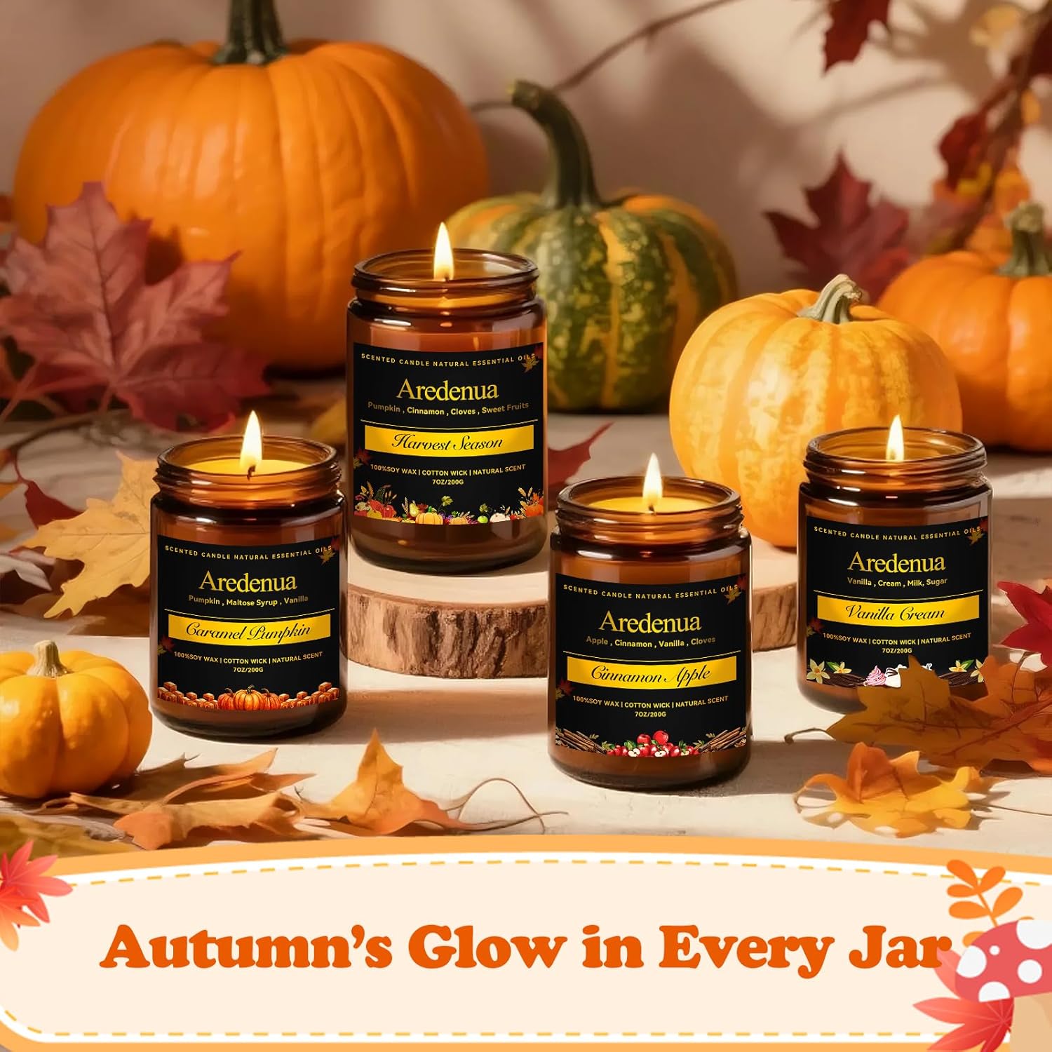 Fall Candle | Vanilla Pumpkin Scented Candle - Scented Candles for Autumn, 7oz Autumn Soy Candles