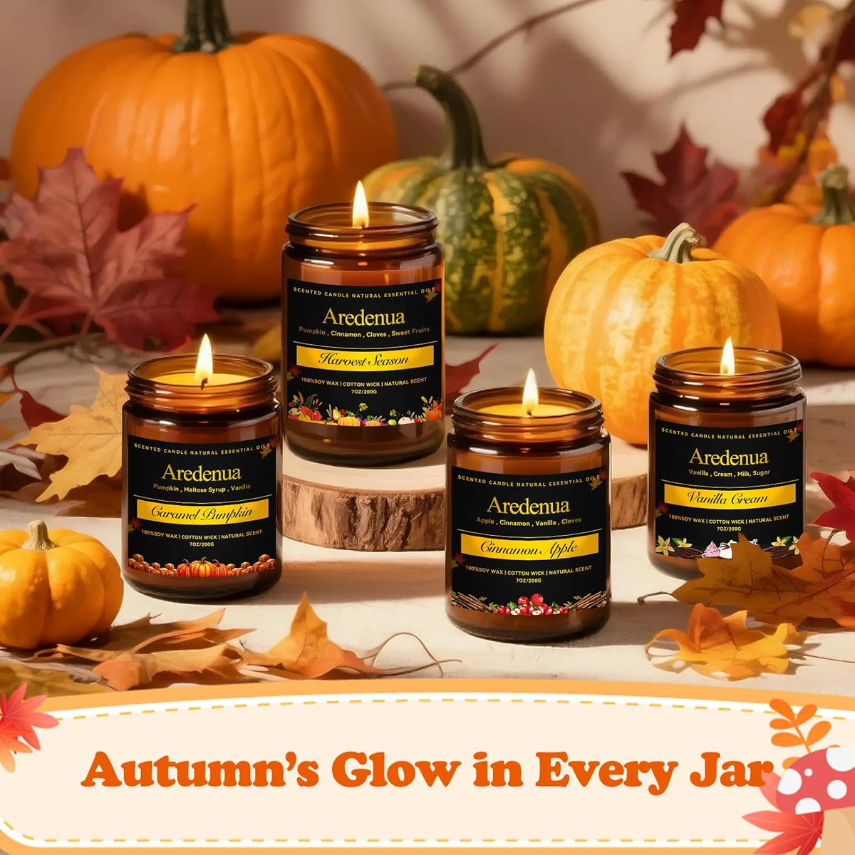 Fall Candles Set | 4 Pack Autumn Scented Candles - Fall Candle Gifts for Women Men, Soy Candles for