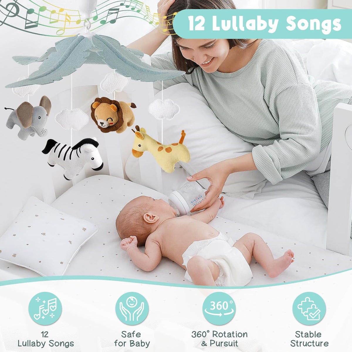 Animals Crib Mobile for Boys & Girls - Safari Baby Mobile for Crib with Upgraded 3-Mode Music Box