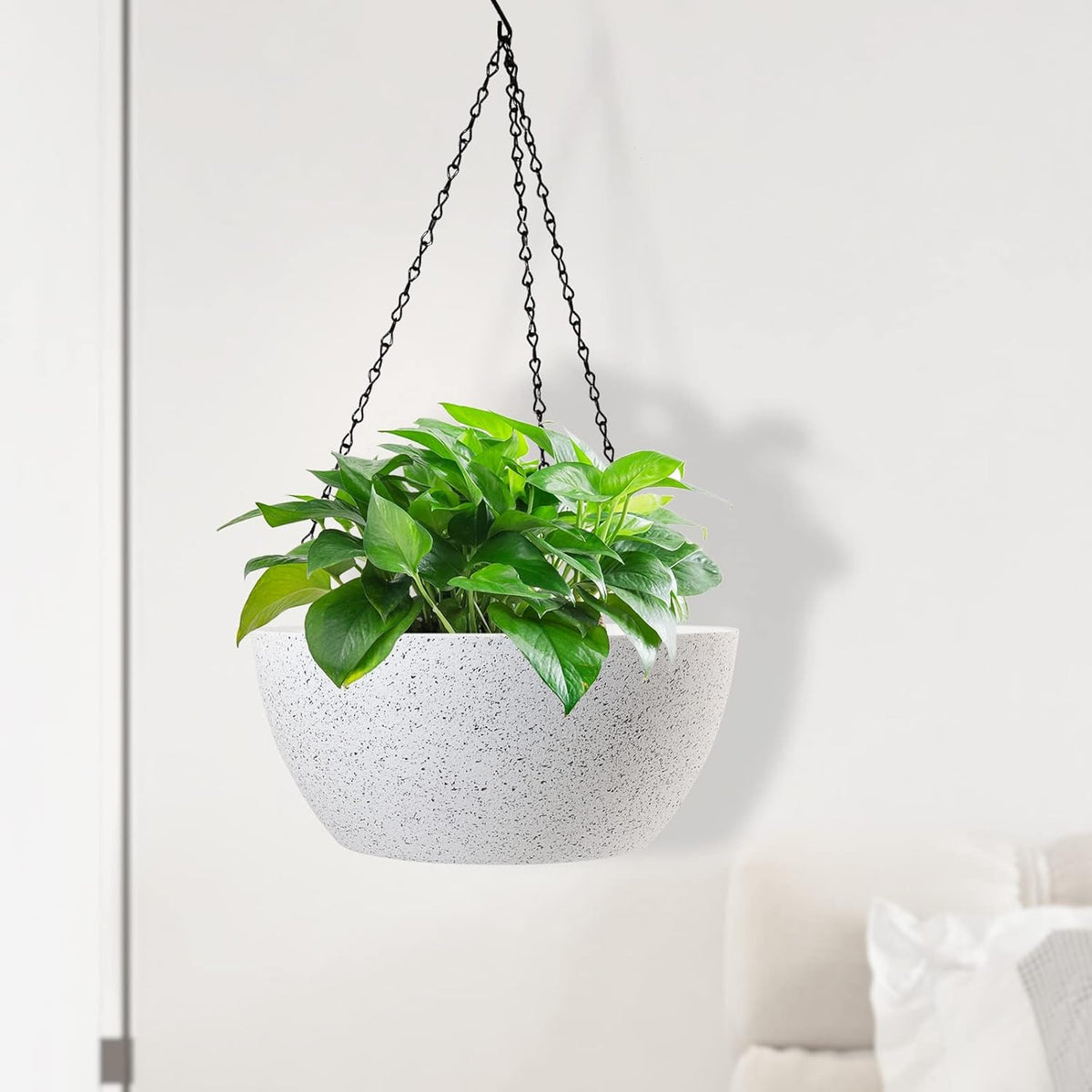 10 inch Hanging Planters for Outdoor Indoor Plants with Drainage Holes and Chain, 2 Pack Round