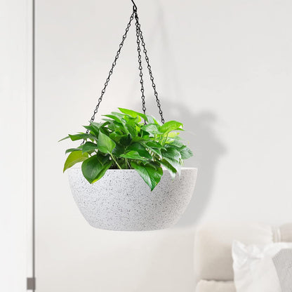 10 inch Hanging Planters for Outdoor Indoor Plants with Drainage Holes and Chain, 2 Pack Round