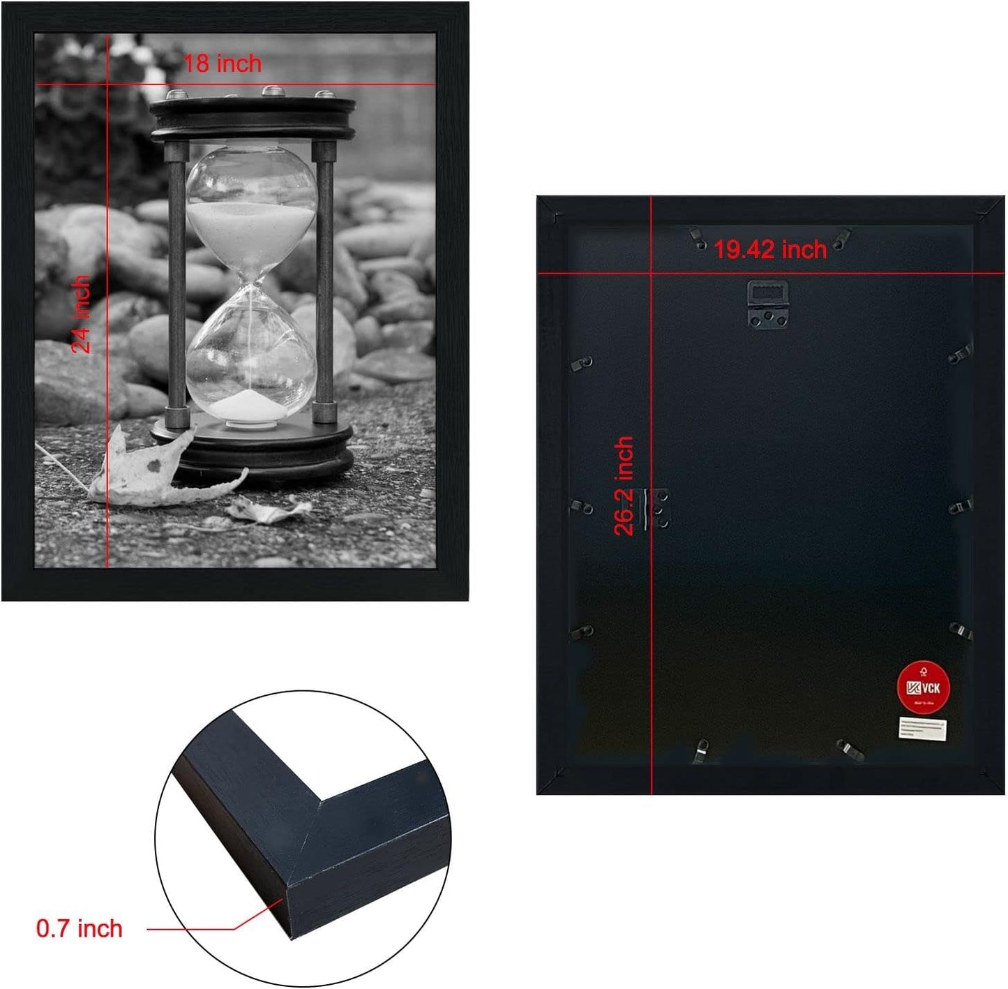 VCK 18x24 Poster Frames 3 Pack Black MDF Wood and Polished Plexiglass Frame,Display Pictures in