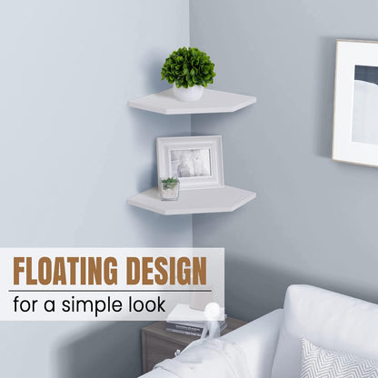 Corner Shelf Wall Mount, Floating Corner Shelves, Set of 2 Corner Wall Shelf Organizer, Rustic Wood
