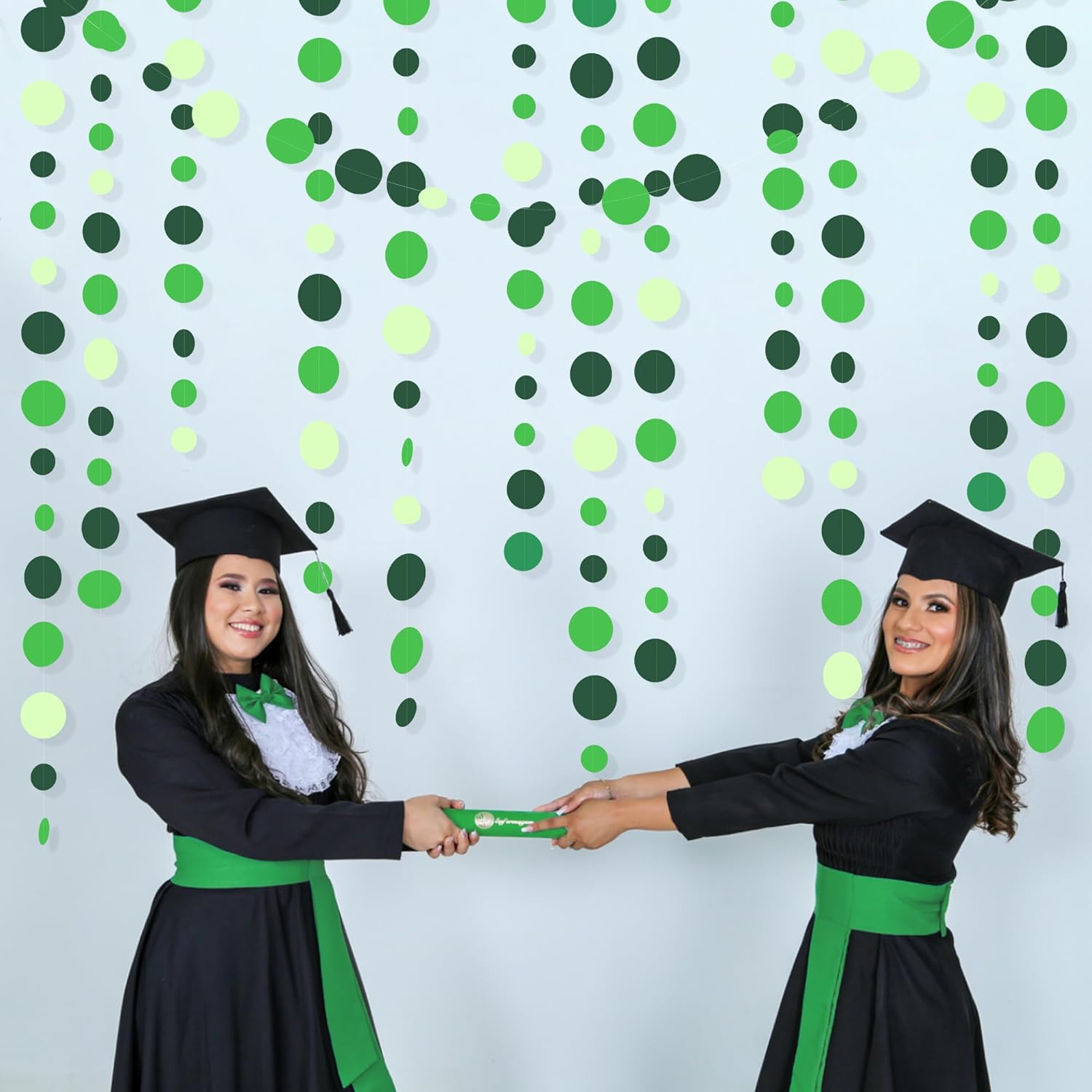 Green Party Decorations Ombre Green Circle Dots Garland Hanging Paper Polka Dot Streamer for