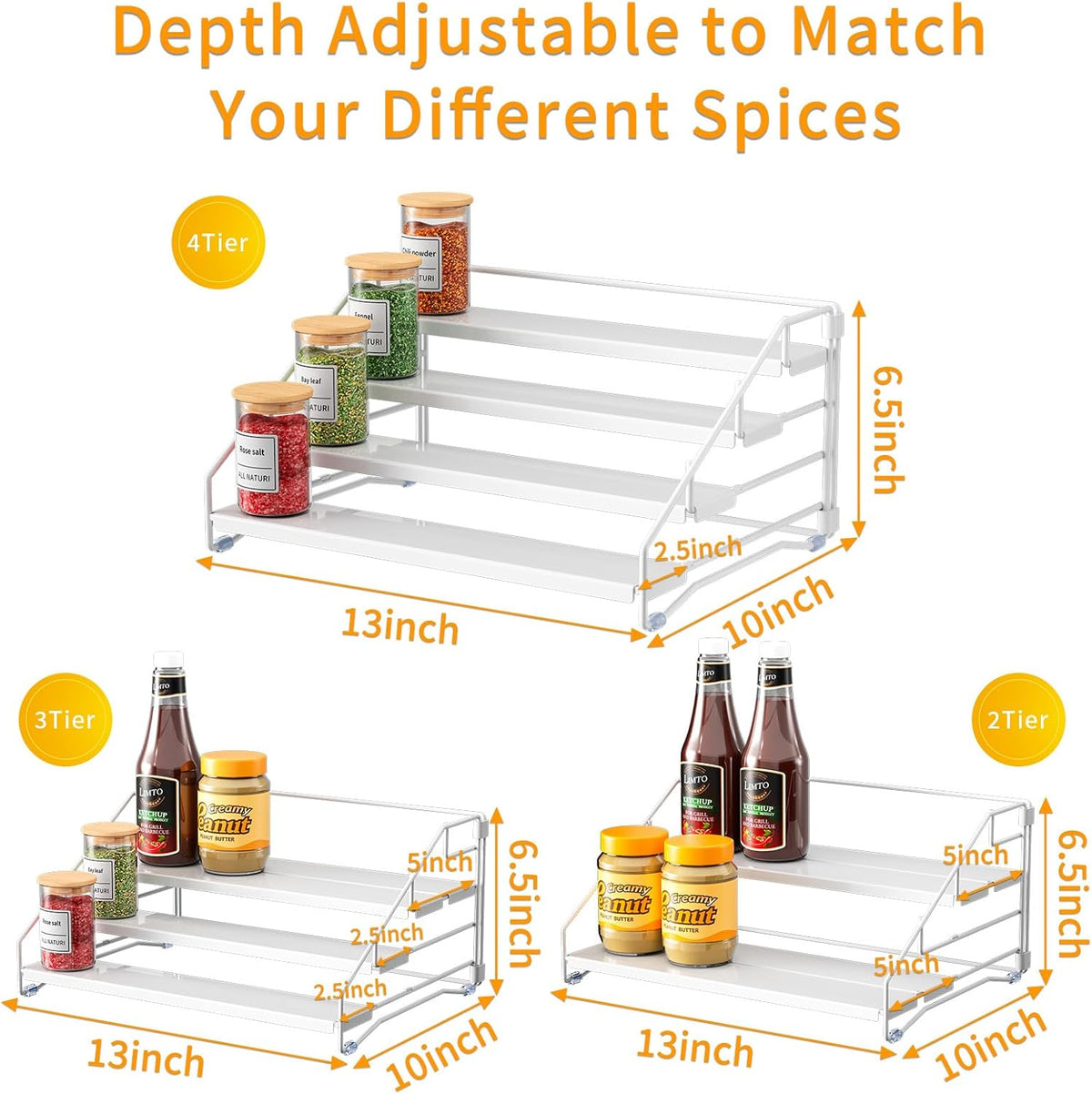 RCHYFEED Spice Rack Organizer for Cabinet, 4 Tier Spice Organization for Cabinet Depth
