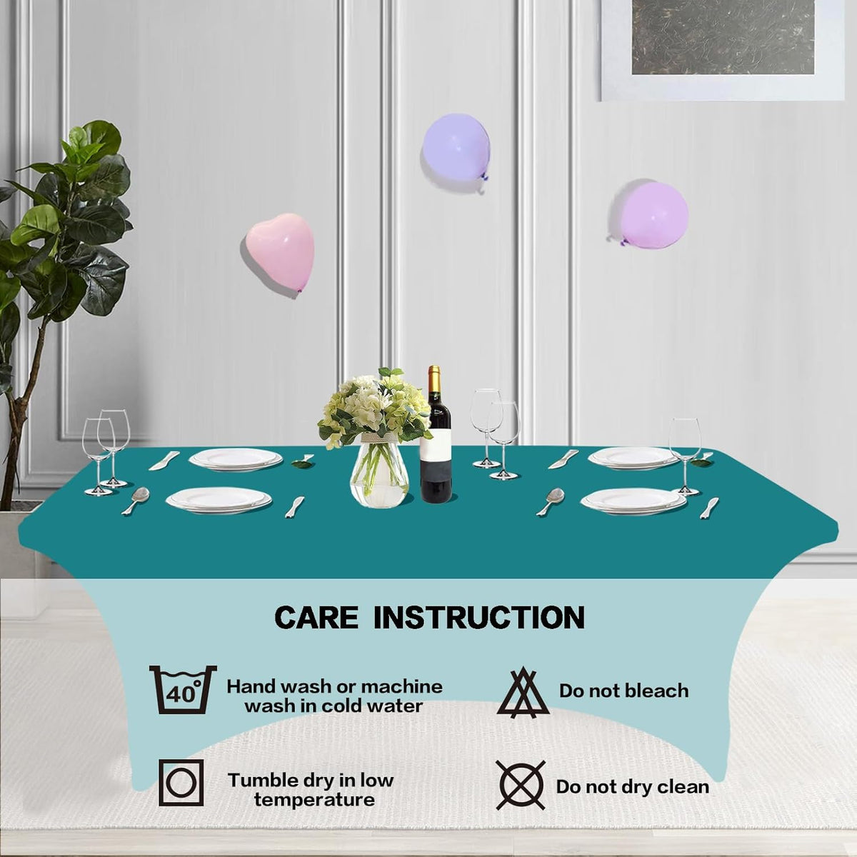 IVAPUPU 2 Pack 4FT Table Cloth for Rectangular Fitted Events Stretch Lake Blue Table Covers
