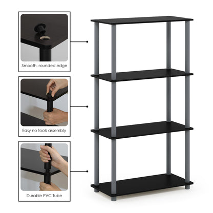 Furinno Turn-N-Tube Storage Shelves, 4-Tier Book Shelf, Corner Shelf, Toolless Open Shelves, for