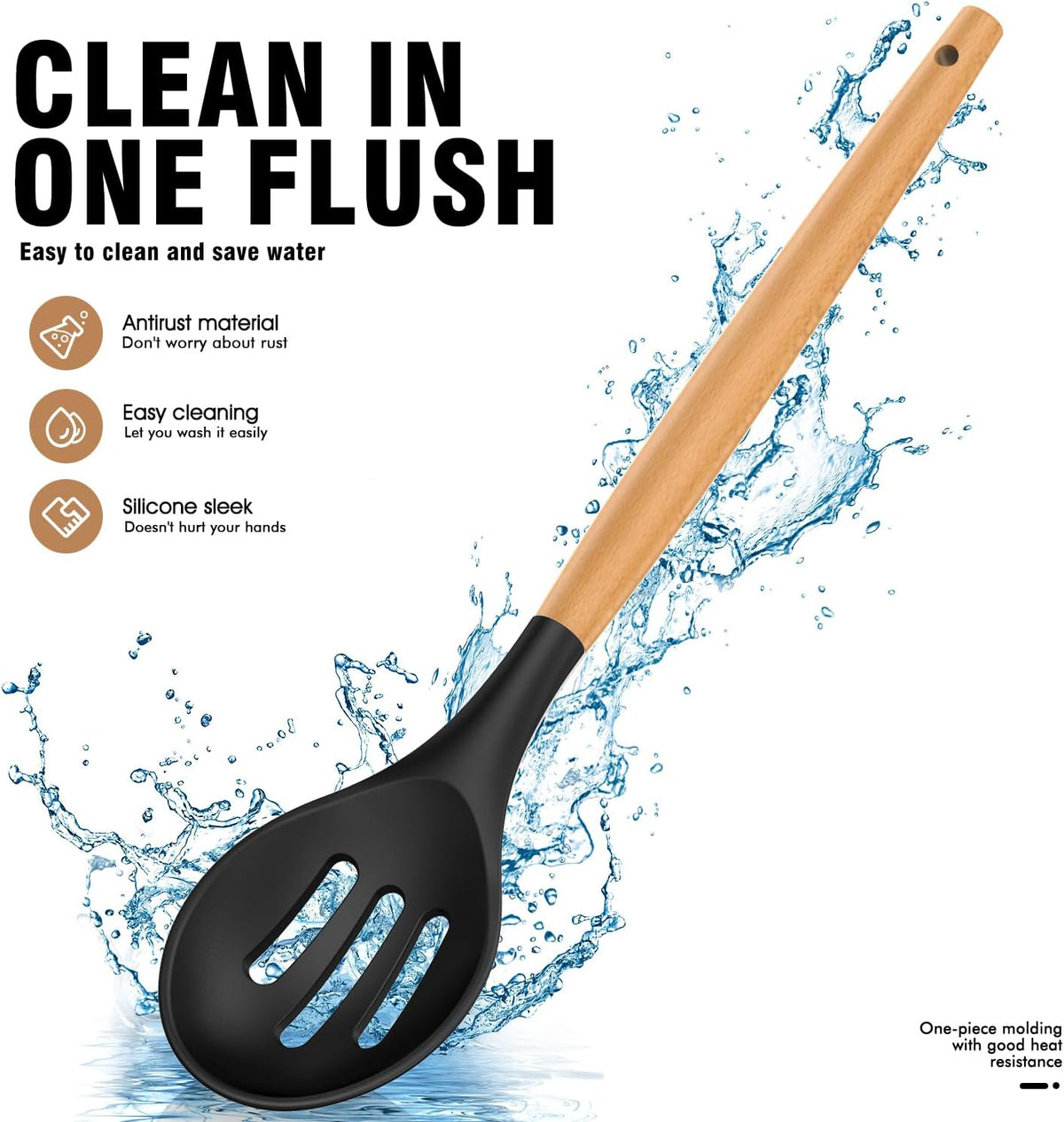 Silicone Cooking Utensils Set - Silicone Kitchen Utensils for Cooking Wooden Handles, 446°F Heat
