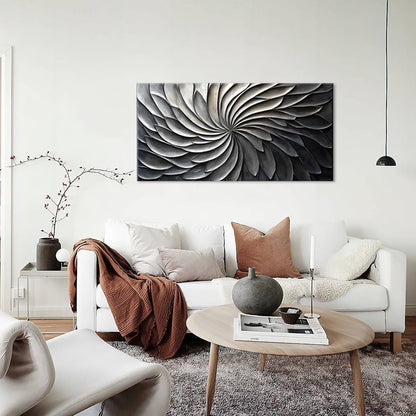 LASMOND Abstract Black and White Wall Art for Living Room Modern Canvas Print Painting Lines Flower