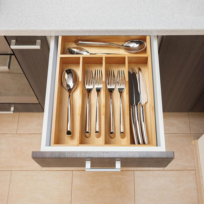 Umilife Bamboo Kitchen Drawer Organizer, 11 Inch Silverware Utensils Tray Holder with Grooved