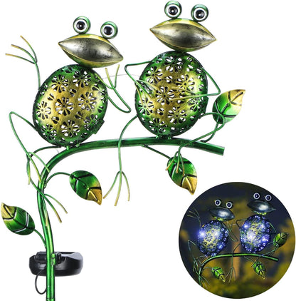 Afirst Solar Lights Outdoor Decorative Metal Sitting Frogs Hollow Out White LED Metal Waterproof