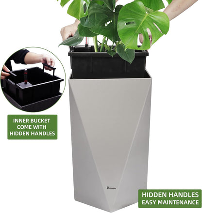 Dexceder 24 Inches Tall Self Watering Planter Diamond Metallic Matte Indoor Outdoor, Thickened