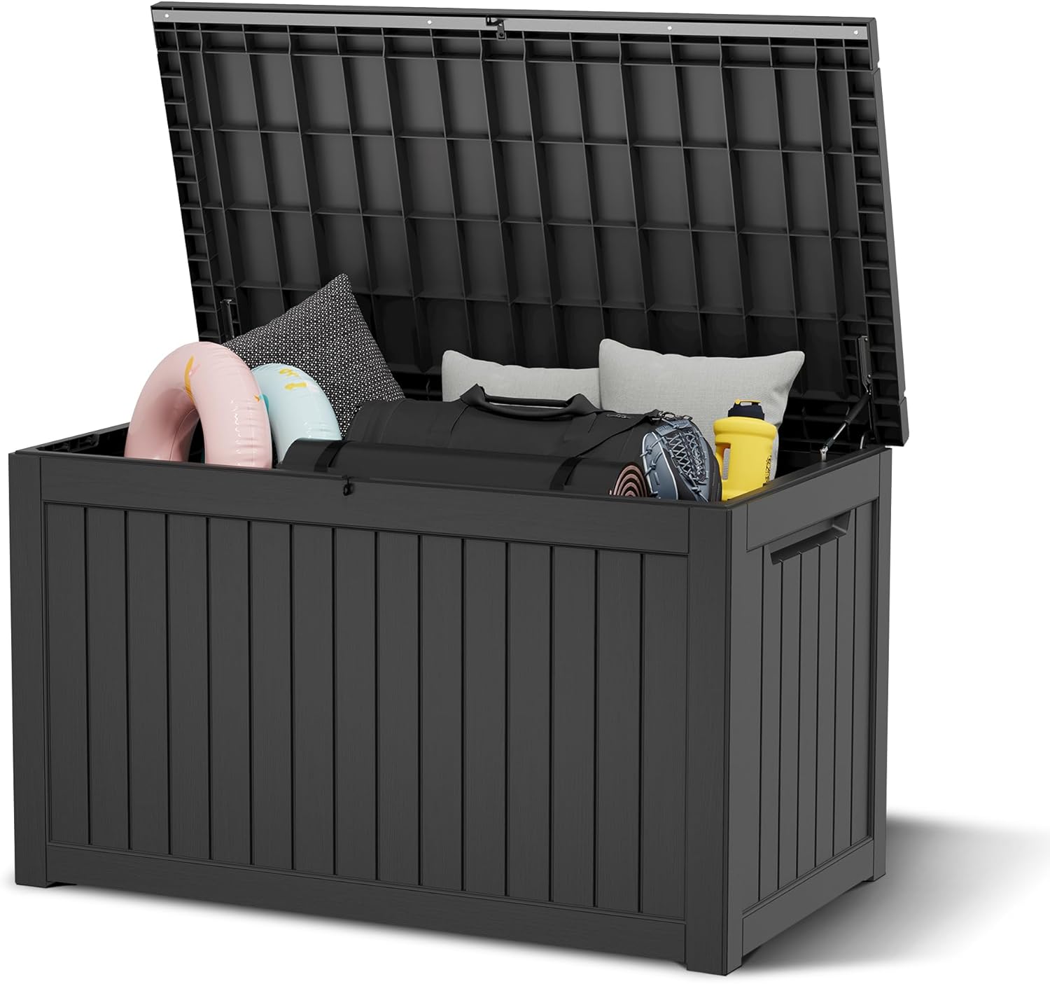 NUNU LAB 230 Gallon Large Resin Deck Box, Waterproof Outdoor Storage Box, Lockable Storage Bin for