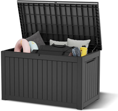 NUNU LAB 230 Gallon Large Resin Deck Box, Waterproof Outdoor Storage Box, Lockable Storage Bin for
