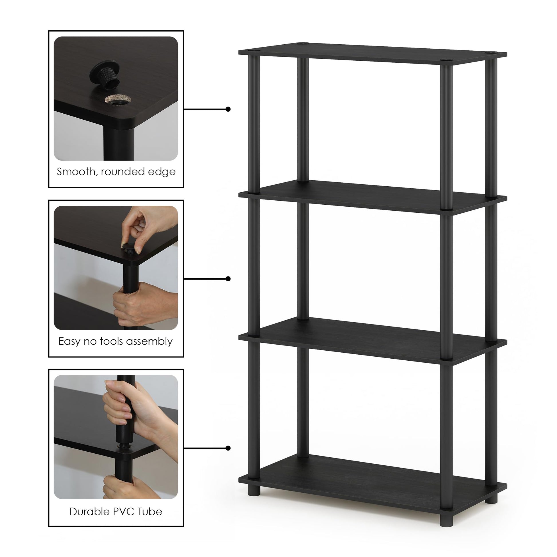 Furinno Turn-N-Tube Storage Shelves, 4-Tier Book Shelf, Corner Shelf, Toolless Open Shelves, for