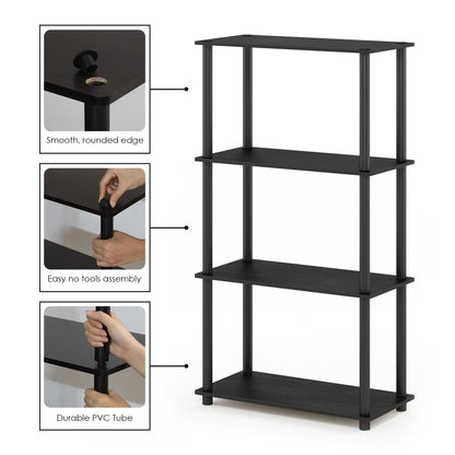 Furinno Turn-N-Tube Storage Shelves, 4-Tier Book Shelf, Corner Shelf, Toolless Open Shelves, for