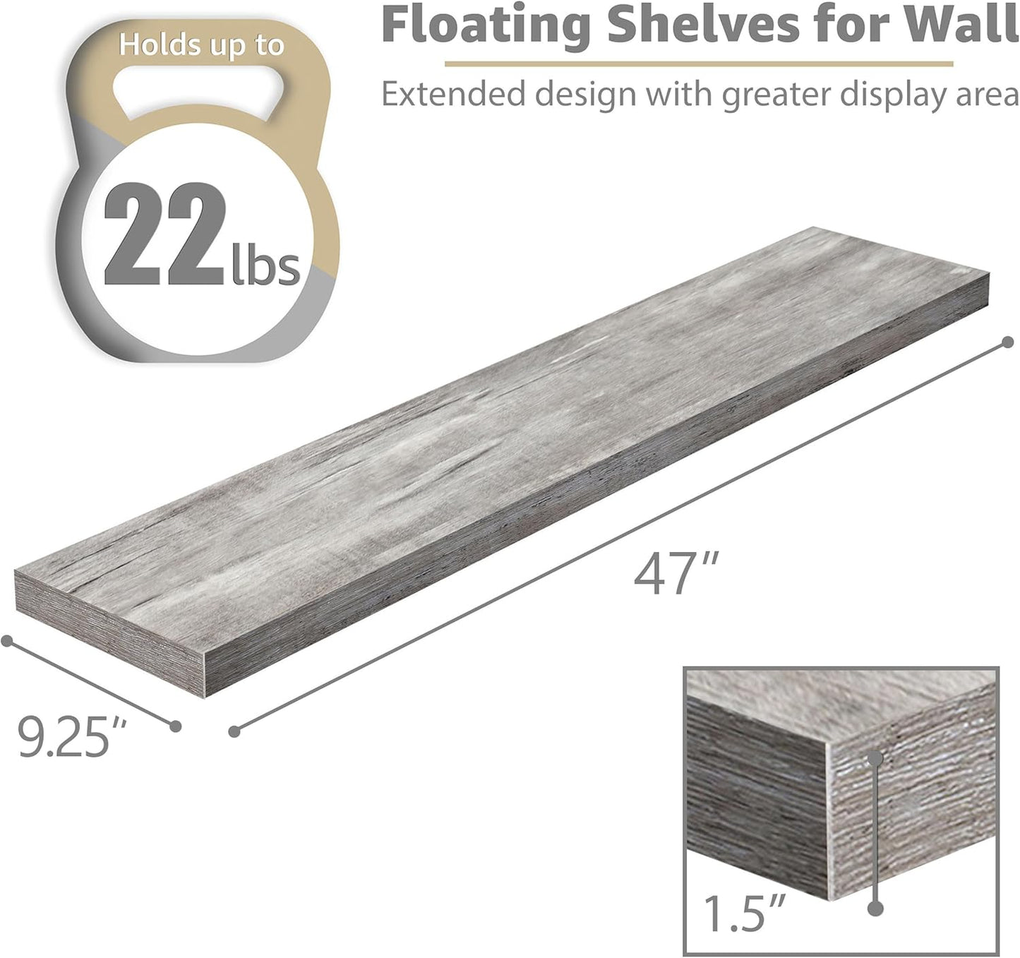 Sorbus Floating Shelves for Wall - 48 Inch Long Bathroom Shelves, Wall Decor for Bedroom, Kitchen