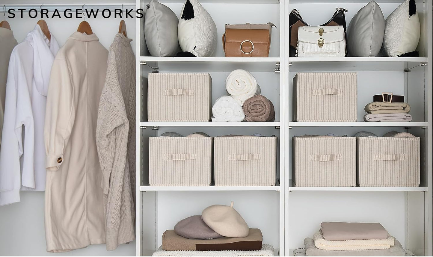 StorageWorks Storage Baskets for Shelves, Foldable Fabric Closet Storage Bins with Handles, Fabric