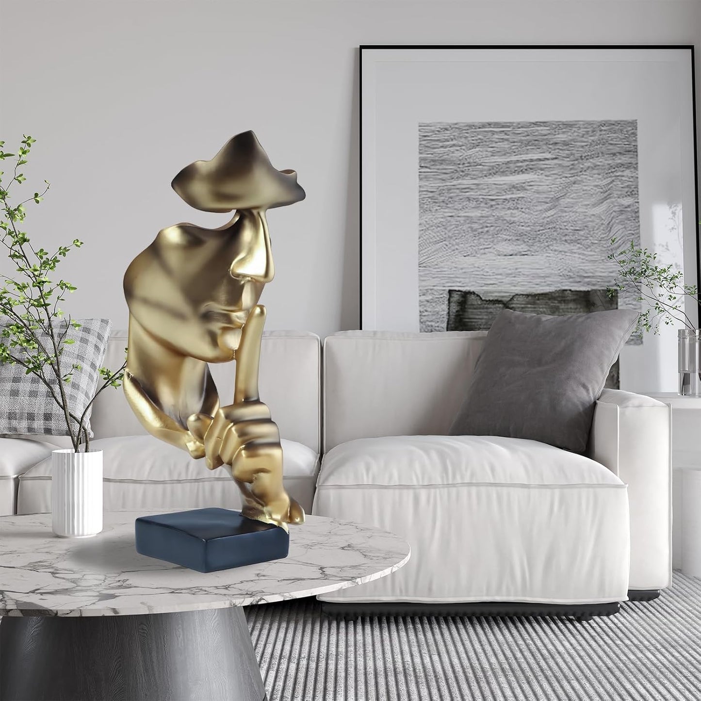 aboxoo Thinker Statue, Silence is Gold Abstract Art Figurine, Modern Home Resin Sculptures