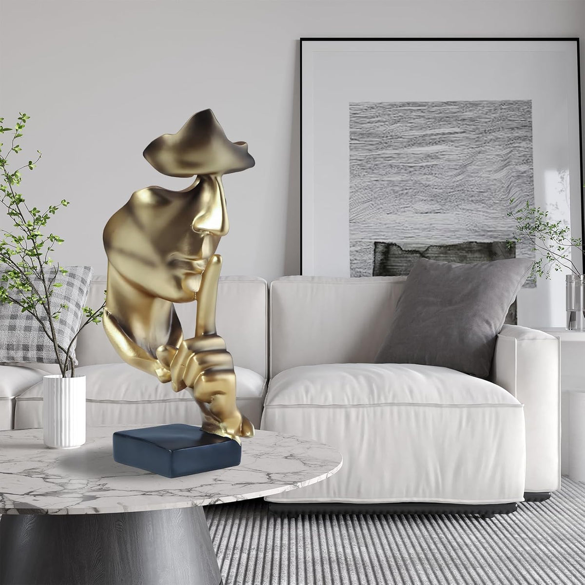aboxoo Thinker Statue, Silence is Gold Abstract Art Figurine, Modern Home Resin Sculptures