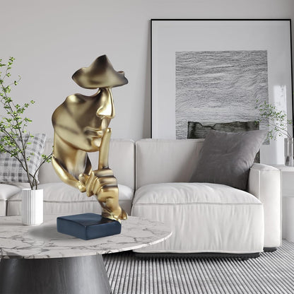 aboxoo Thinker Statue, Silence is Gold Abstract Art Figurine, Modern Home Resin Sculptures