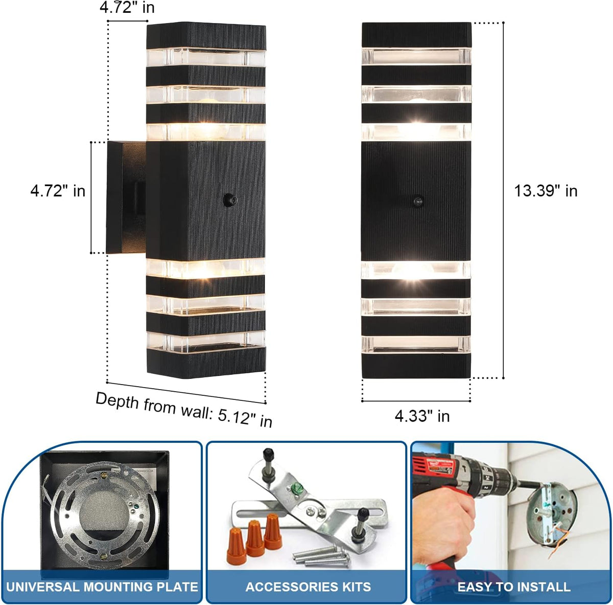2PK Dusk to Dawn Sensor Outdoor Wall Lights Up Down Porch Lights Modern Exterior Light Fixtures