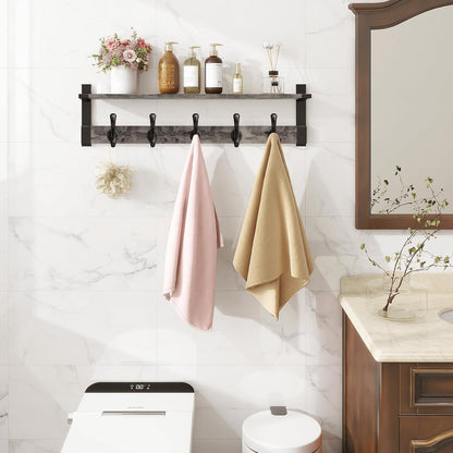 Homode Coat Rack Wall Mount with Shelf, 29 Inch Wood Wall Shelf with Hooks, Entryway Coat Hanger