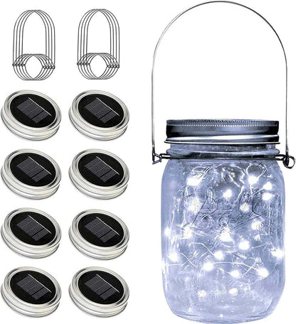 8 Pack Fairy Star Firefly Jar Lids Lights,Solar Fairy String Lids Lights（No Jars）,Waterproof