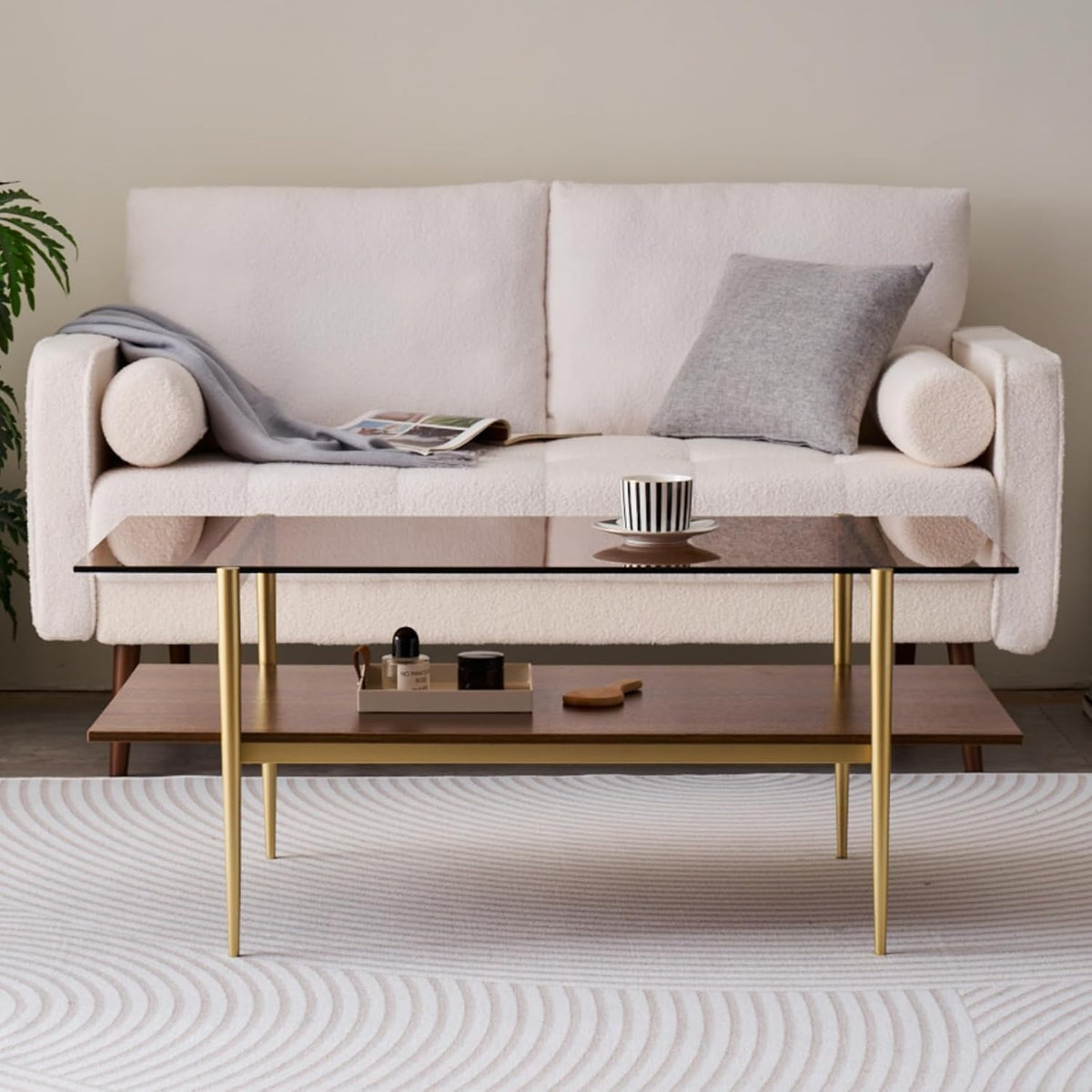 Rectangle Coffee Table, Mid-Century Modern Design, L41 W21 x H17, for Living Room, 2-Tier