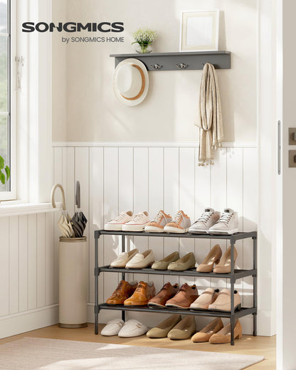 SONGMICS 3-Tier Shoe Rack, Stackable Compact Metal Shoe Storage Organizer