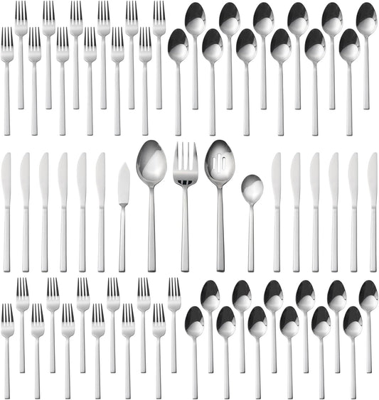 Alata Cube 65-Piece Forged Stainless Steel Flatware Set Cutlery Set with Utensil-Serving Set