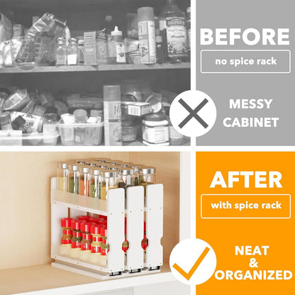 SpaceAid Bamboo Pull Out Spice Rack Organizer for Cabinet, Heavy Duty Slide Out Seasoning Kitchen