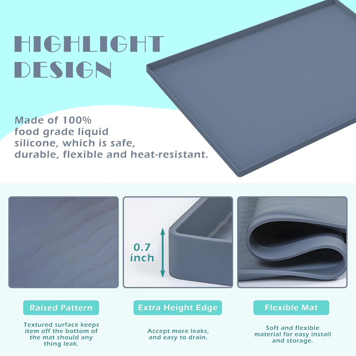 URMONA Waterproof Silicone Under Sink Mat 19'' x 19'' Shelf Liner for Kitchen and Bathroom, Cabinet