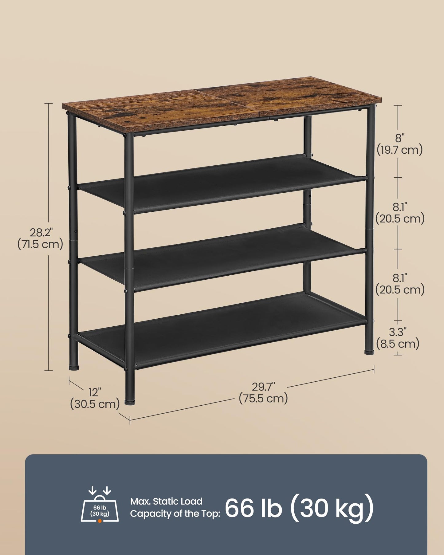 SONGMICS HOME 4-Tier Shoe Rack, Free Standing Shoe Storage Organizer, 12 x 29.7 x 28.2 Inches