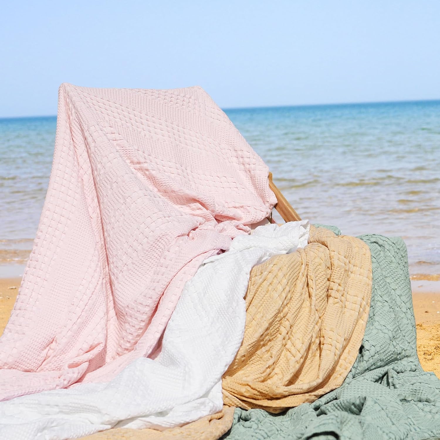 PHF Cooling Waffle Blanket Twin Size, Lightweight 60% Rayon Derived from Bamboo & 40% Cotton