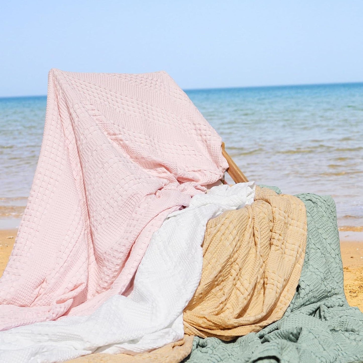 PHF Cooling Waffle Blanket Queen Size, Lightweight 60% Rayon Derived from Bamboo & 40% Cotton