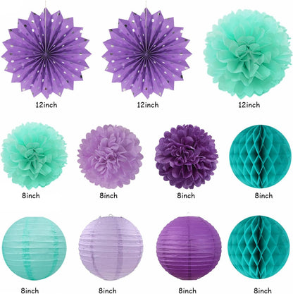 Teal-purple Lavender Girl Mermaid-birthday Party-decorations - 21pcs Happy Banner,Under The Sea