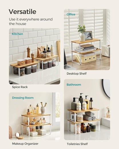 SONGMICS Cabinet Organizer Shelf, Set of 2 Kitchen Counter Shelves, Kitchen Storage, Spice Rack