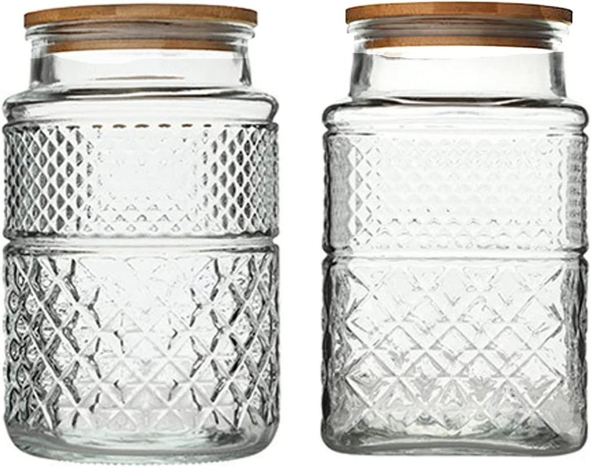 Large Glass Storage Jar, 2 Pack 60 FL OZ Glass Food Storage Containers with Bamboo Lid, Kitchen