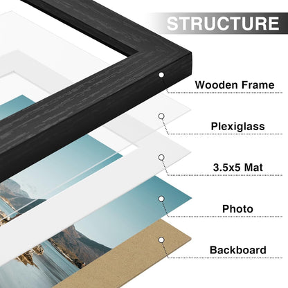 Vittanly 4x6 Picture Frames Set of 9, Shatter Resistant Plexiglass, Display 3.5x5 Pictures with Mat